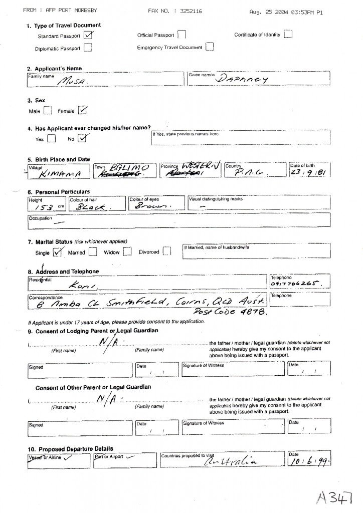 1999-05-18 Daphne Sulama Passport Application p1 of 4