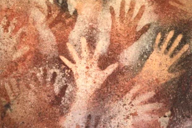 Indigenous rock art, hand prints.