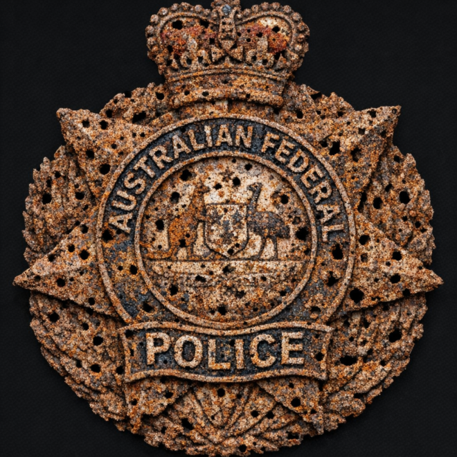 AFP badge rusted and pitted