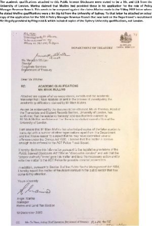 Cover page of the public interest disclosure submitted by Angel Marina, dated 19 December 2003.