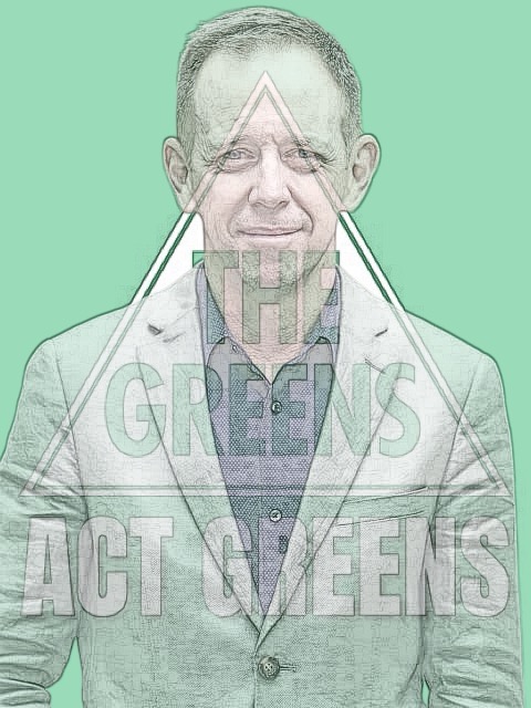 ACT Greens logo overlaid on an image of Shane Rattenbury.