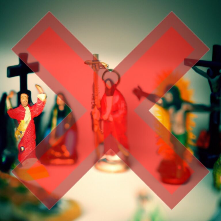 A range of religious icons overlaid with a large red cross.