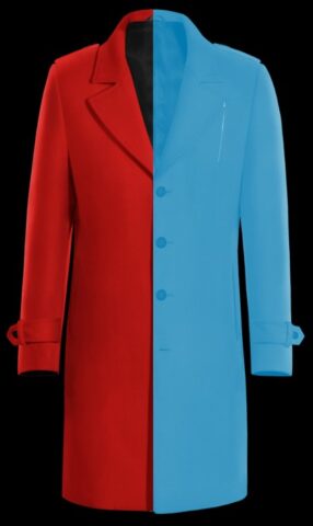 Overcoat, half blue, half red