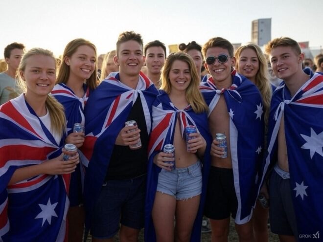 Young people wearing the Australian flag.