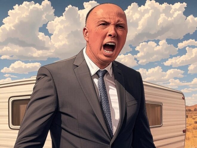 Peter Dutton looking angry and shouting.