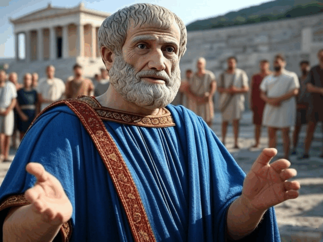 Image Aristotle addressing the people of Athens.