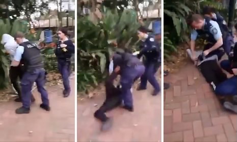Images of Constable Ryan Barlow of NSW Police in the act of assaulting an Aboriginal teenager.