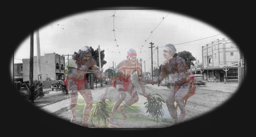 Aboriginal dancers on Anzac Parade.