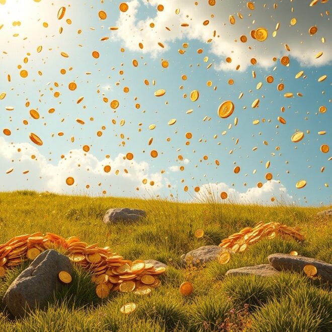 Raining gold coins.