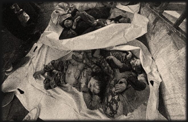 The bodies of children killed in the Gaza conflict, 2025.