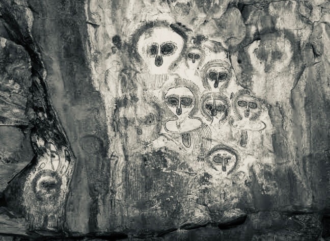 Aboriginal rock painting of spirits.