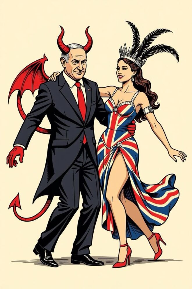 The devil dancing with Britannia.
