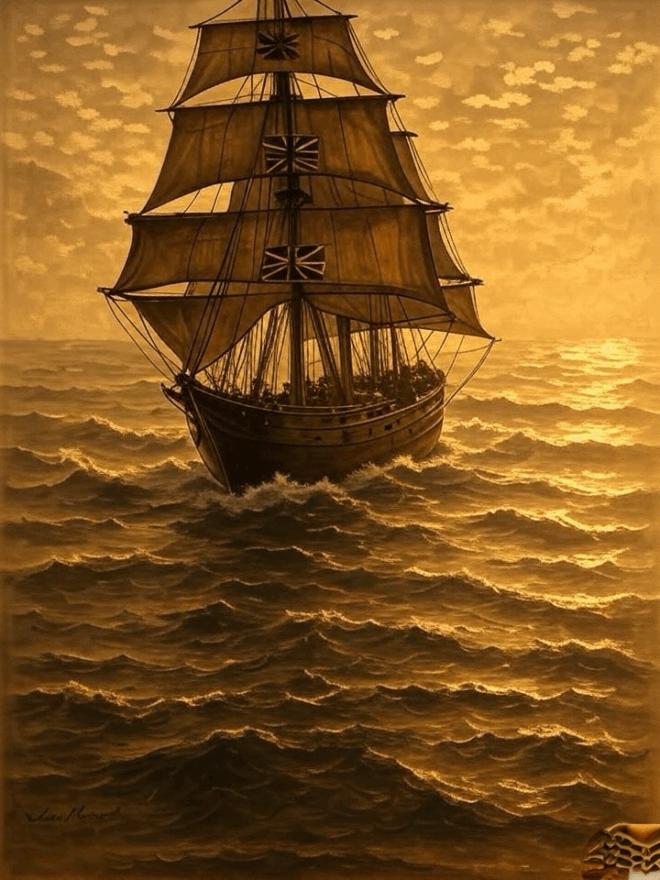 Tall ship flying the Union Jack.