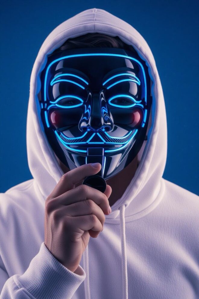 A person hiding behind a mask.