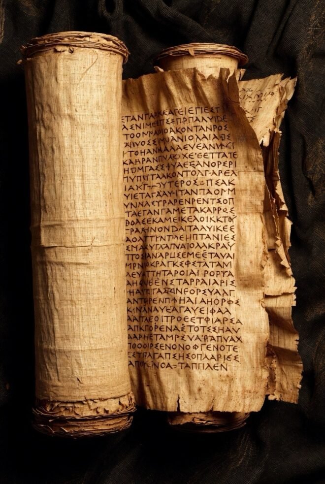 An ancient scroll with text, a piece of history.