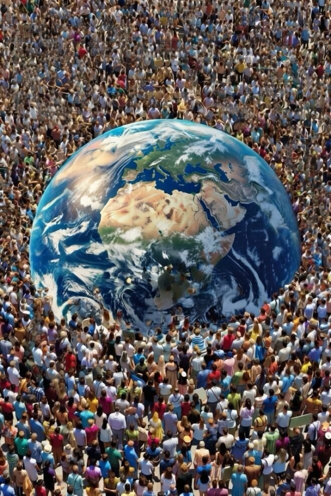The Earth surrounded by people.