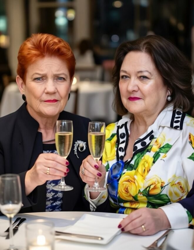 Generated image of Pauline Hanson and Gina Rinehart sharing champagne.