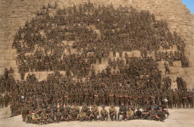 Group portrait of the original officers and men of the 11th Battalion, 3rd Brigade AIF, taken January 10, 1915.
