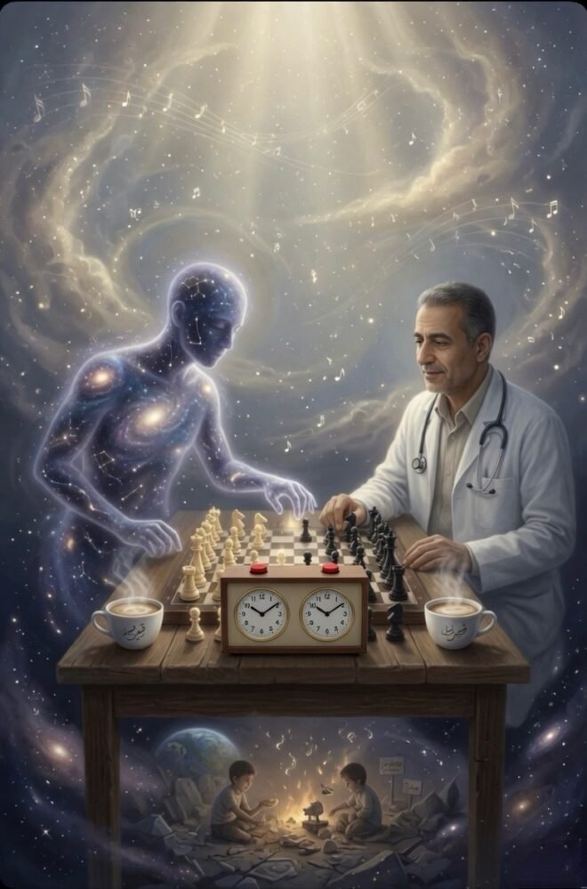 The Universal Consciousness playing chess with Dr Adnan Al-Bursh.