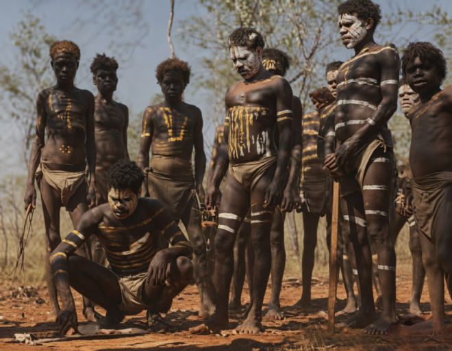 Indigenous people with ceremonial paint