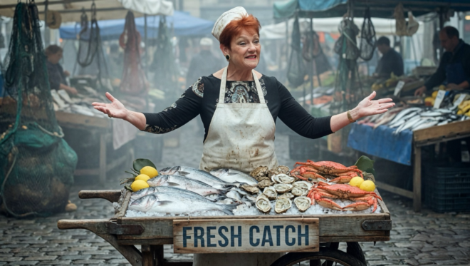 The red-haired fishmonger.