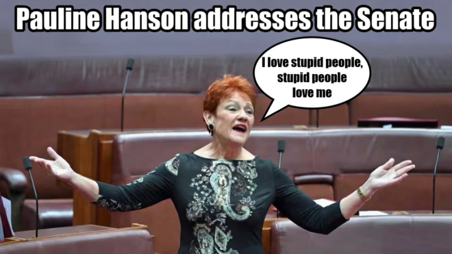 Pauline Hanson loves stupid people and stupid people love her.