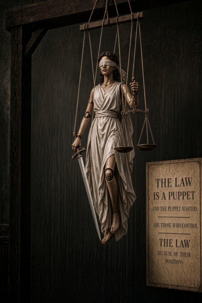 Justitia as a puppet;