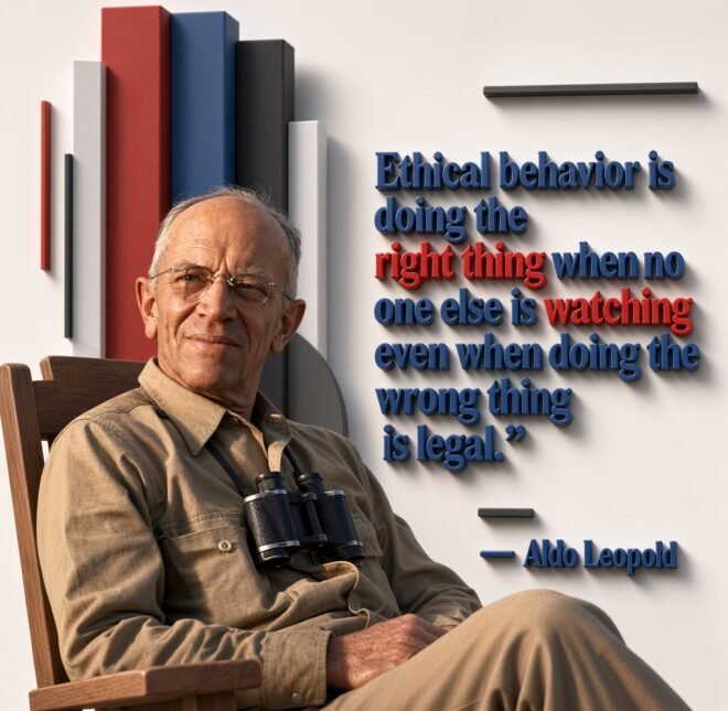 "Ethical behaviour is doing the right thing when no one else is watching even when doing the wrong thing is legal." Aldo Leopold